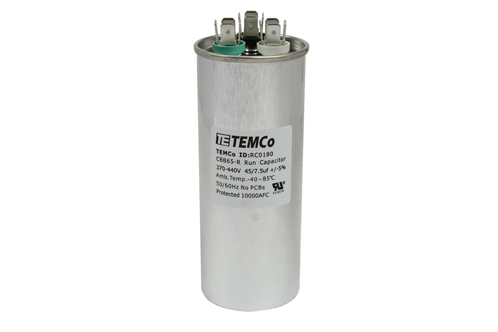 5 Pack TEMCo 45+7.5 uF Dual Run Capacitor CBB65, 45/7.5 MFD